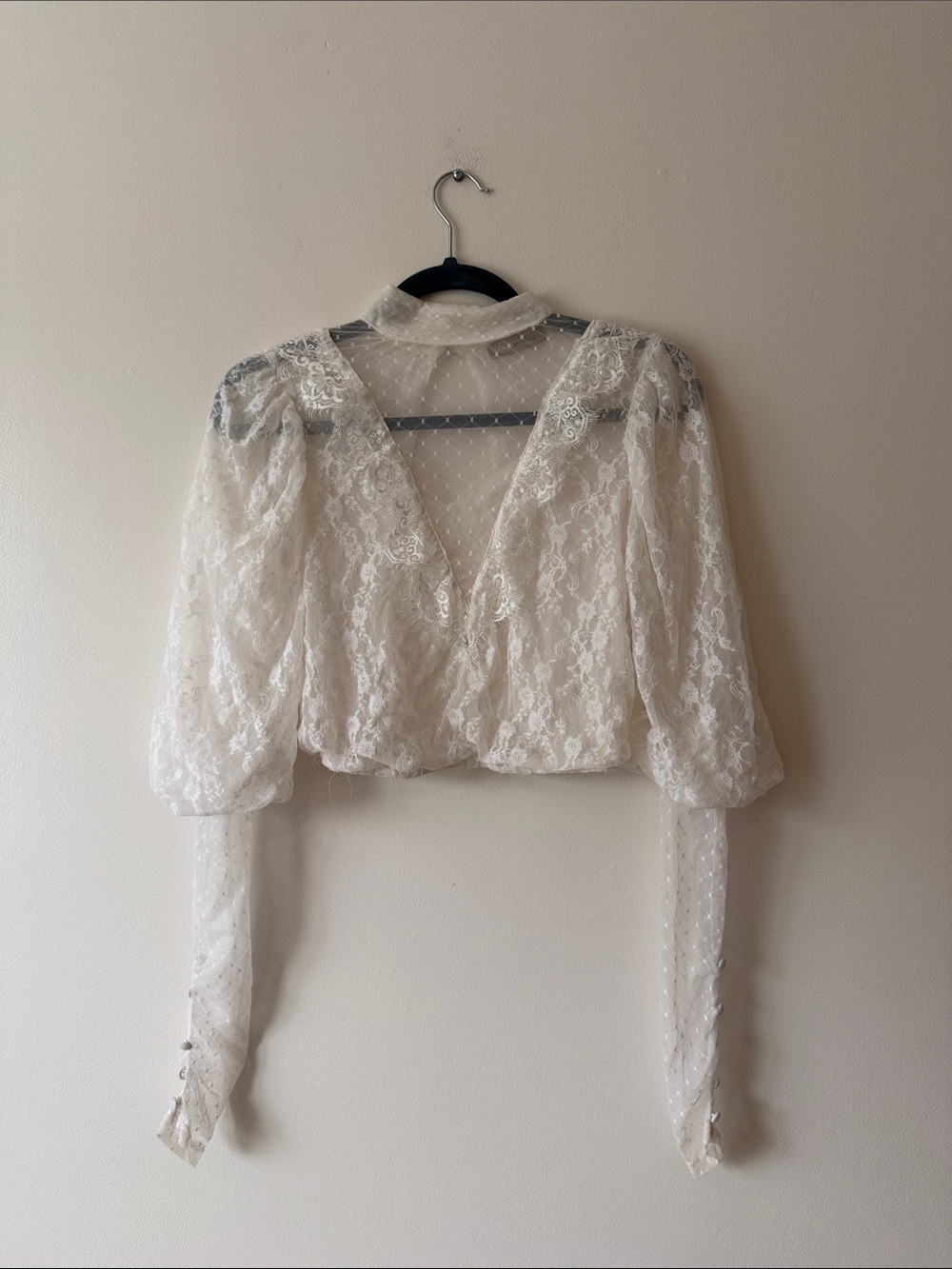 ASOS Ivory Lace Puff-Sleeve Crop Blouse